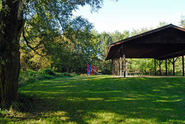 a picnic pavilion and playground in Carruthers Conservation Area near Creemore, Ontario