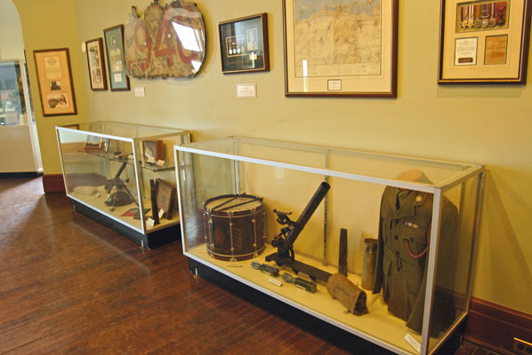 display cases in the third floor Queen’s Own Rifles Museum