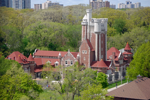 a view of the stables from one of the castle towers